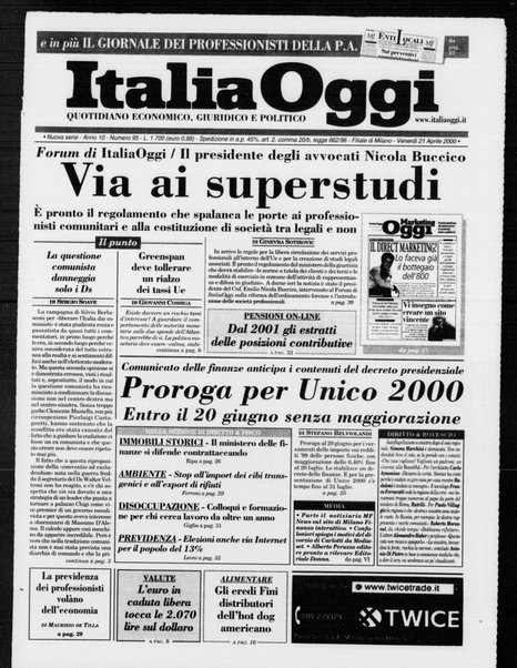 Italia oggi : quotidiano di economia finanza e politica